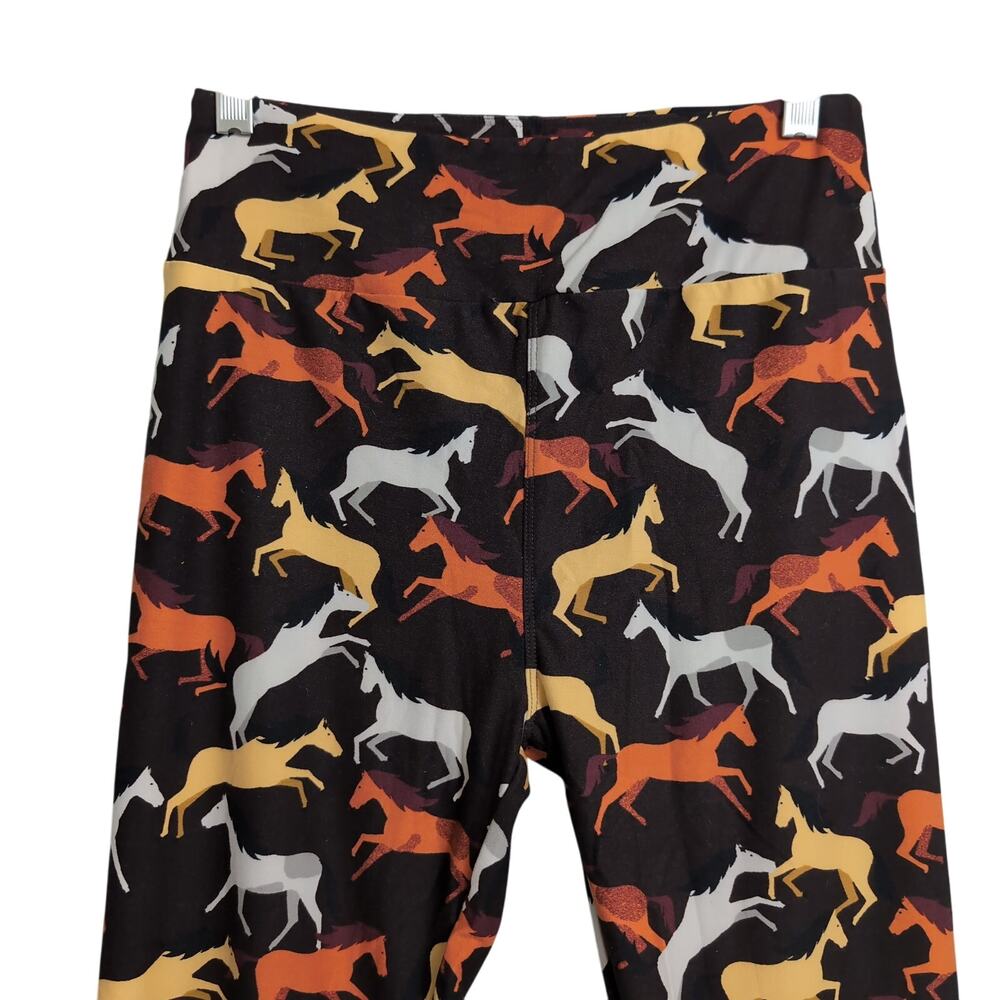 LulaRoe Brown Orange Tan White Horse Plaid Leggings One Size
